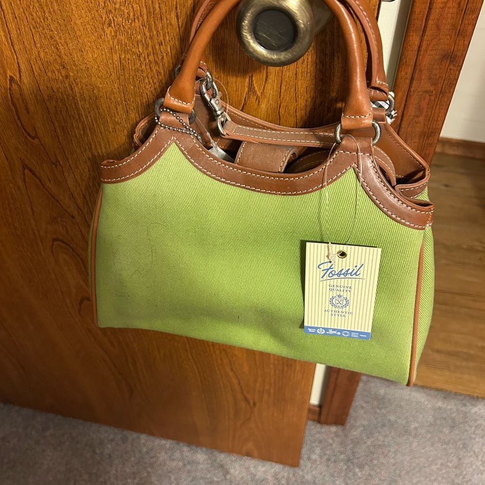 Fossil Lime Green and Tan Satchel